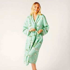 Katie Kime Holiday Toile Mint/Hunter Robe NWT